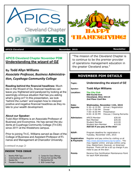 Understanding the Wizard of OZ By: Todd Allyn Williams Associate Professor, Business Administra- Tion, Cuyahoga Community Colle