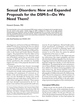 Sexual Disorders: New and Expanded Proposals for the DSM-5—Do We Need Them?