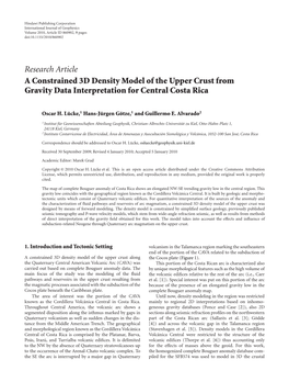 A Constrained 3D Density Model of the Upper Crust from Gravity Data Interpretation for Central Costa Rica