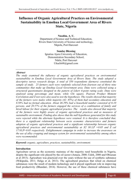 Influence of Organic Agricultural Practices on Environmental Sustainability in Emohua Local Government Area of Rivers State, Nigeria