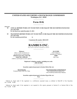 RAMBUS INC. (Exact Name of Registrant As Specified in Its Charter) ______
