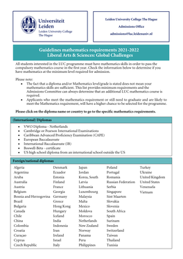 Guidelines Mathematics Requirements 2021-2022 Liberal Arts & Sciences