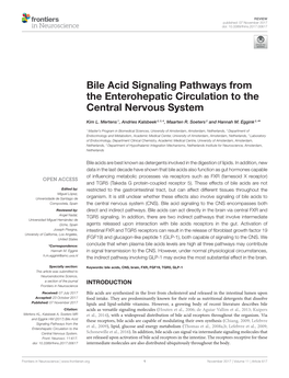 Bile Acid Signaling Pathways from the Enterohepatic Circulation to the Central Nervous System