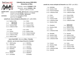 Calendrier Des Messes 2020-2021 Dimanches Et Fêtes Samedi Soir, Messe Anticipée Du Dimanche (Sept 2020 – Juin 2021)