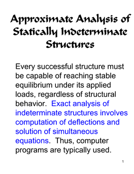 Approximate Analysis of Statically Indeterminate Structures