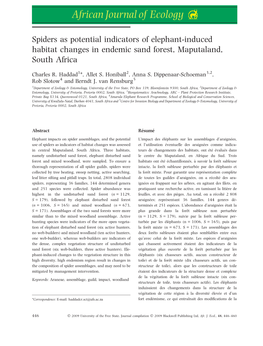 Spiders As Potential Indicators of Elephantinduced Habitat Changes In