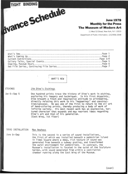 June 1978 SC^ Monthly for the Press Ti& the Museum of Modern Art M9 11 West 53 Street, New York, N.Y