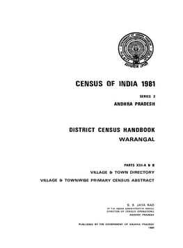 Warangal District Census Handbook Deserve My Thanks Tor Their Contribution