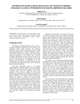 Petroleum Source Rock Potential of Lower to Middle Jurassic Clastics, Intermontane Basins, British Columbia