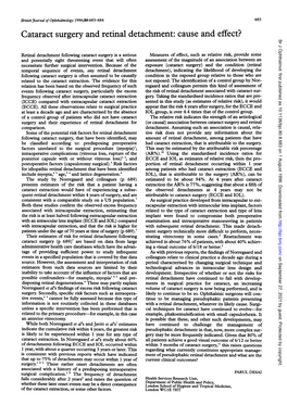 Cataract Surgery and Retinal Detachment: Cause and Effect? Br J Ophthalmol: First Published As 10.1136/Bjo.80.8.683 on 1 August 1996