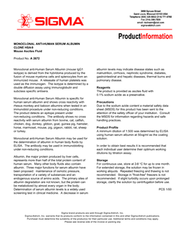 Monoclonal Anti-Albumin Antibody Produced in Mouse (A2672