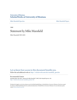 Statement by Mike Mansfield Mike Mansfield 1903-2001