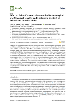 Effect of Brine Concentrations on the Bacteriological and Chemical Quality and Histamine Content of Brined and Dried Milkfish