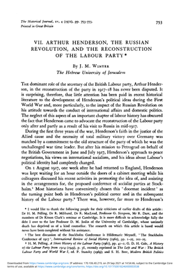 Vii. Arthur Henderson, the Russian Revolution, and the Reconstruction of the Labour Party*
