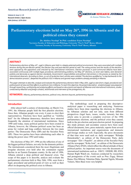 Parliamentary Elections Held on May 26Th, 1996 in Albania and the Political Crises They Caused Dr