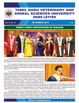 TAMIL NADU VETERINARY and ANIMAL SCIENCES UNIVERSITY TAMIL NADU VETERINARY and ANIMAL SCIENCES UNIVERSITY News Letter