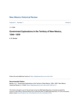 Government Explorations in the Territory of New Mexico, 1846–1859