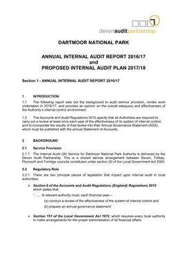 Dartmoor National Park Annual Internal Audit