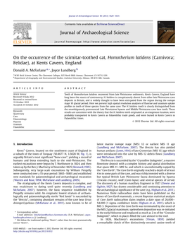 On the Occurrence of the Scimitar-Toothed Cat, Homotherium Latidens (Carnivora; Felidae), at Kents Cavern, England