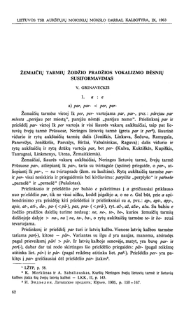 V. Grinaveckis, Žemaičių Tarmių Žodžio Pradžios Vokalizmo Dėsnių Susiformavimas