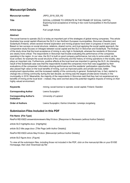 Suopajärvi Et Al. 2019. SOCIAL LICENSE to OPERATE in THE