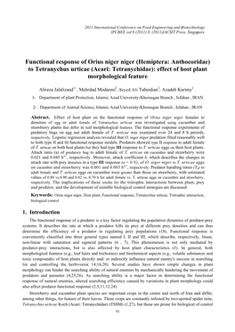 Functional Response of Orius Niger Niger (Hemiptera: Anthocoridae) to Tetranychus Urticae (Acari: Tetranychidae): Effect of Host Plant Morphological Feature