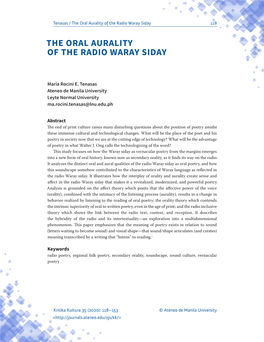 The Oral Aurality of the Radio Waray Siday 118