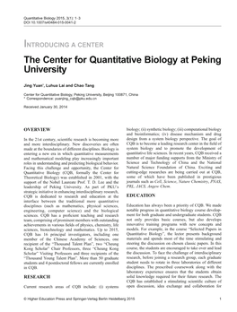 The Center for Quantitative Biology at Peking University