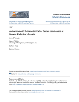 Archaeologically Defining the Earlier Garden Landscapes at Morven: Preliminary Results