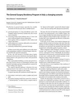 The General Surgery Residency Program in Italy: a Changing Scenario
