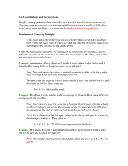 6.6. Combinations and Permutations. Simple Counting Problems Allow