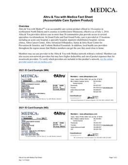 Altru & You with Medica Fact Sheet (Accountable Care System Product)