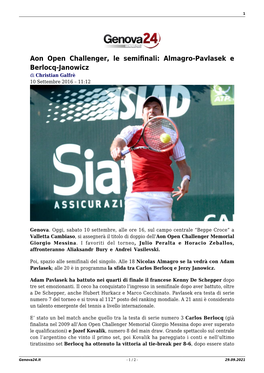 Aon Open Challenger, Le Semifinali: Almagro-Pavlasek E Berlocq