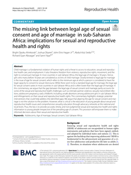 The Missing Link Between Legal Age of Sexual Consent and Age of Marriage