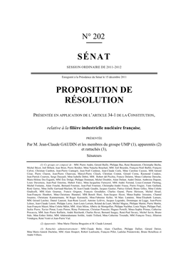 Sénat Proposition De Résolution