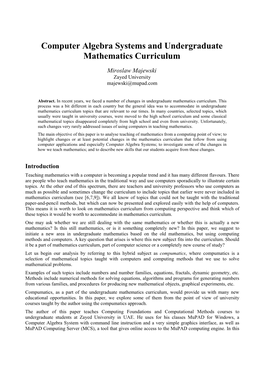 Computer Algebra Systems and Undergraduate Mathematics Curriculum