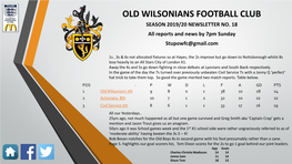 Old Wilsonians Football Club Season 2019/20 Newsletter No