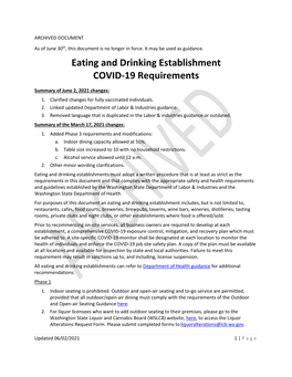 Eating and Drinking Establishment COVID-19 Requirements