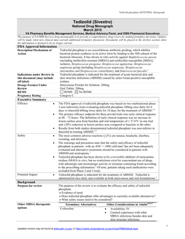 Tedizolid Phosphate (SIVEXTRO) Monograph