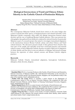 Dialogical Intersections of Tamil and Chinese Ethnic Identity in the Catholic Church of Peninsular Malaysia