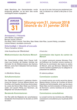 Sitzung Vom 31. Januar 2018 Séance Du 31 Janvier 2018