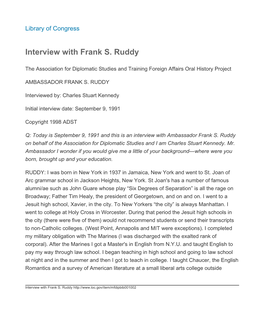 Interview with Frank S. Ruddy