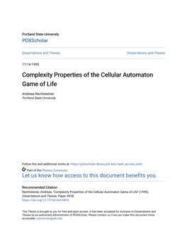 Complexity Properties of the Cellular Automaton Game of Life