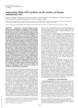 Angiostatin Binds ATP Synthase on the Surface of Human Endothelial Cells