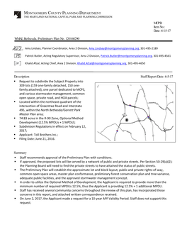 WMAL Bethesda, Preliminary Plan No