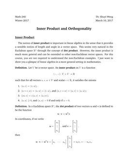 Inner Product and Orthogonality