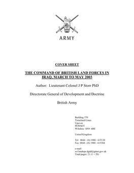 The Command of British Land Forces in Iraq, March to May 2003