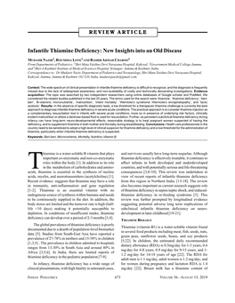 Infantile Thiamine Deficiency: New Insights Into an Old Disease