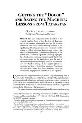 “Dough” and Saving the Machine: Lessons from Tatarstan
