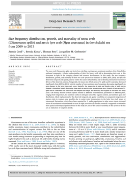 Chionoecetes Opilio) and Arctic Lyre Crab (Hyas Coarctatus) in the Chukchi Sea from 2009 to 2013 ⁎ Jasmin Großa, , Brenda Konara, Thomas Breyb, Jacqueline M